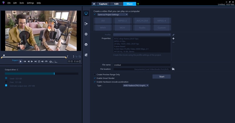 exporting videos in corel videostudio