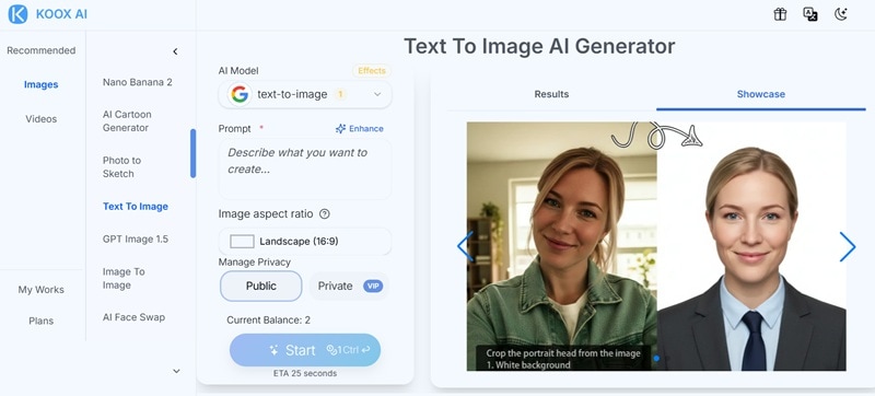koox ai text to image feature