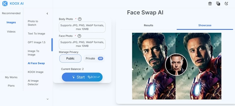 koox ai face swap feature