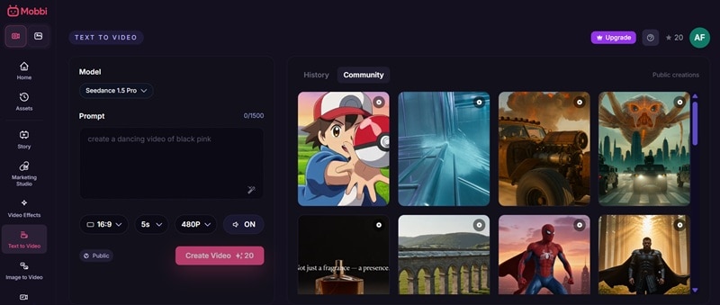 mobbi ai text to video feature