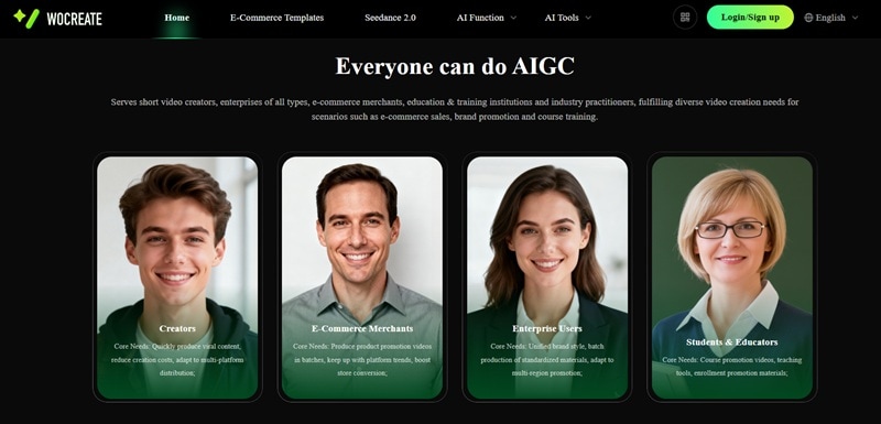 wocreate ai web homepage