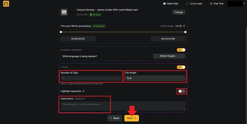 ai clips setting