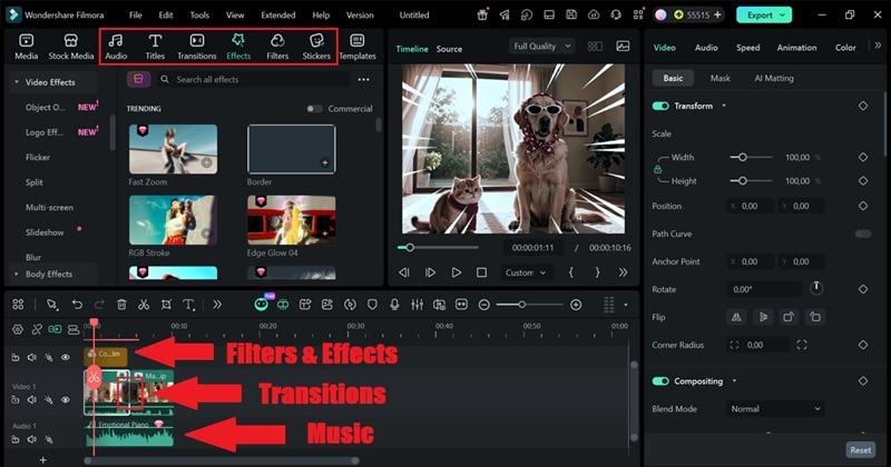 edit your project in filmora timeline