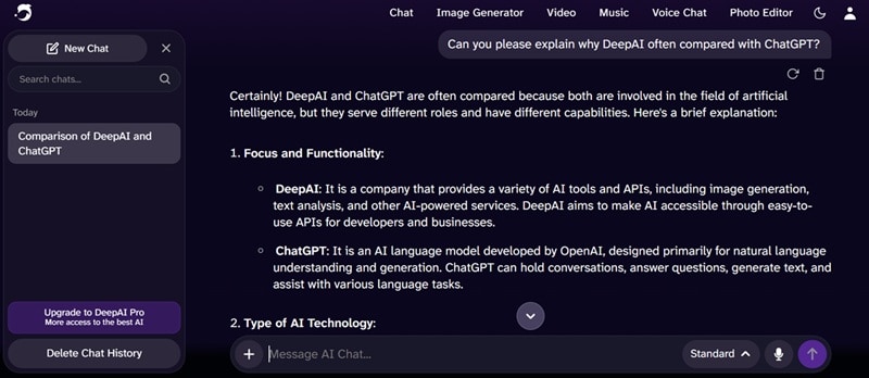 using deepai chat room