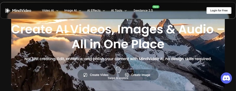 mindvideo ai website homepage for login