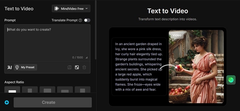 mindvideo ai text to video feature