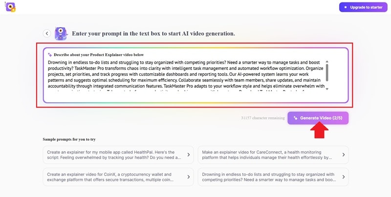 enter prompt and generate video