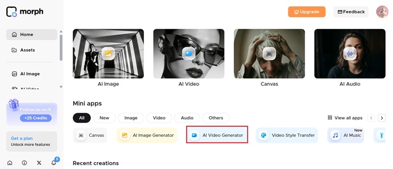 select the ai video generator feature