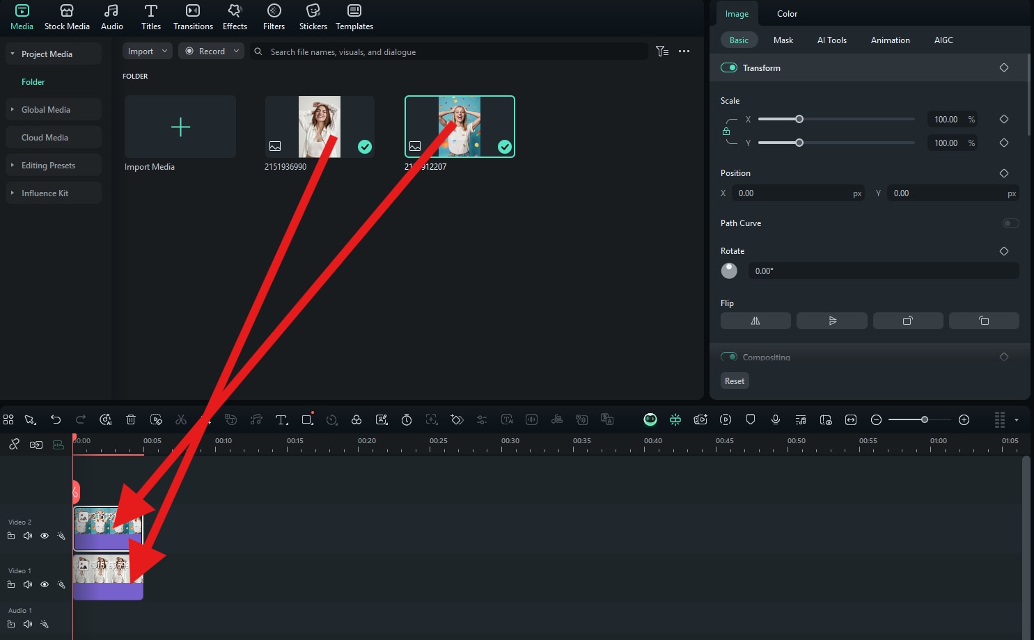 drag media files to timeline filmora