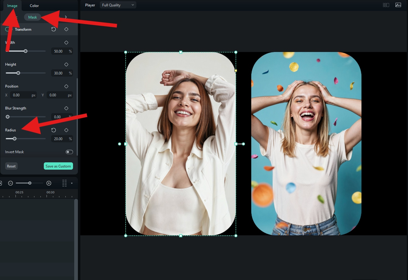 adjust image mask radius filmora desktop