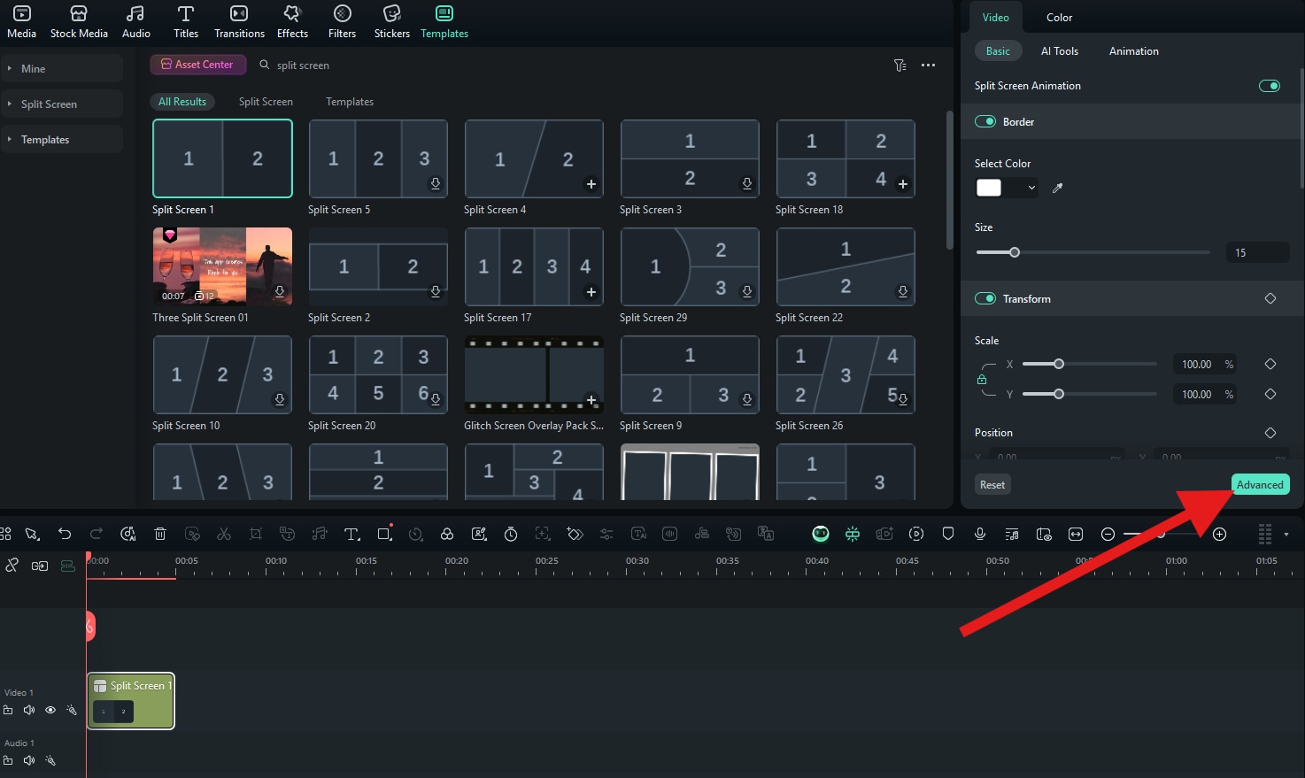 click to access advanced settings filmora