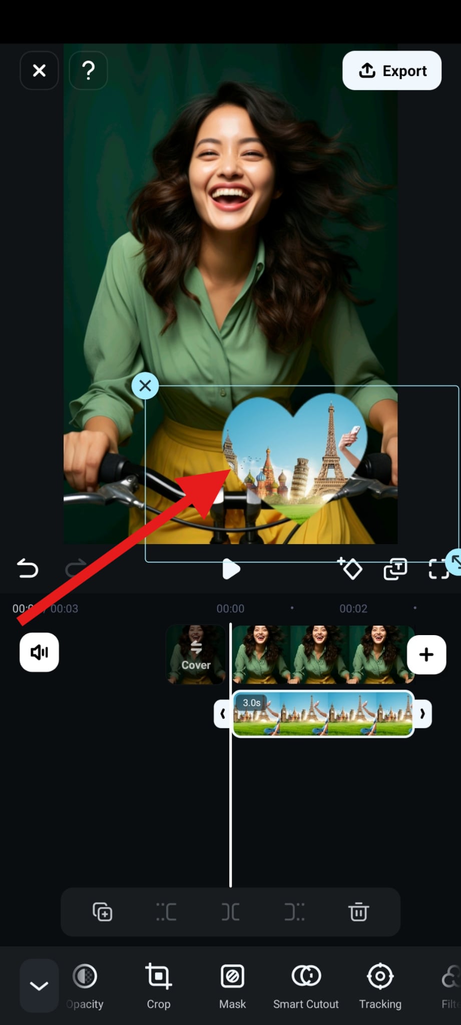adjust pip heart position filmora mobile