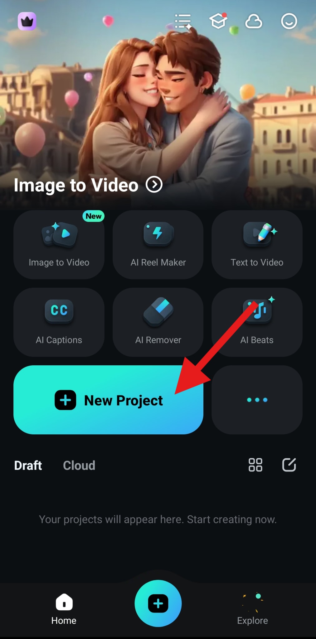 create a new project filmora mobile