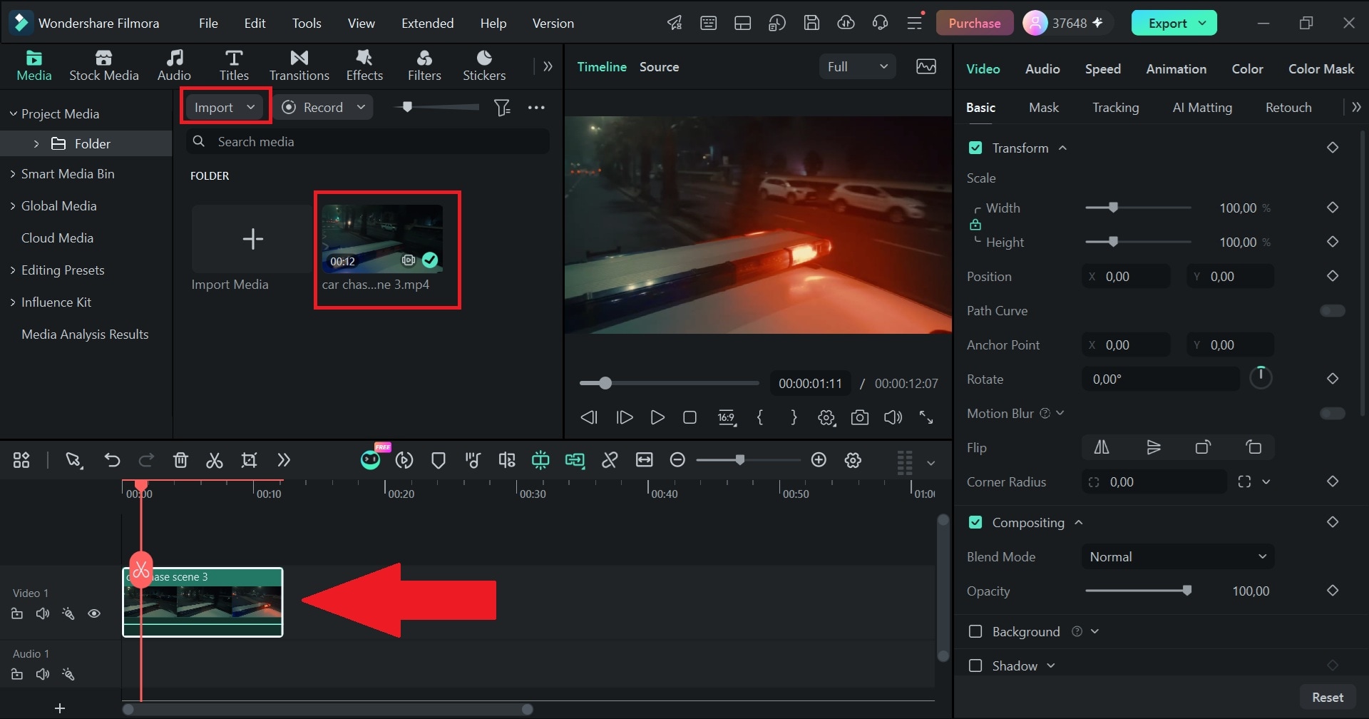 import your footage to filmora timeline