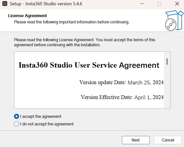 accept license agreement