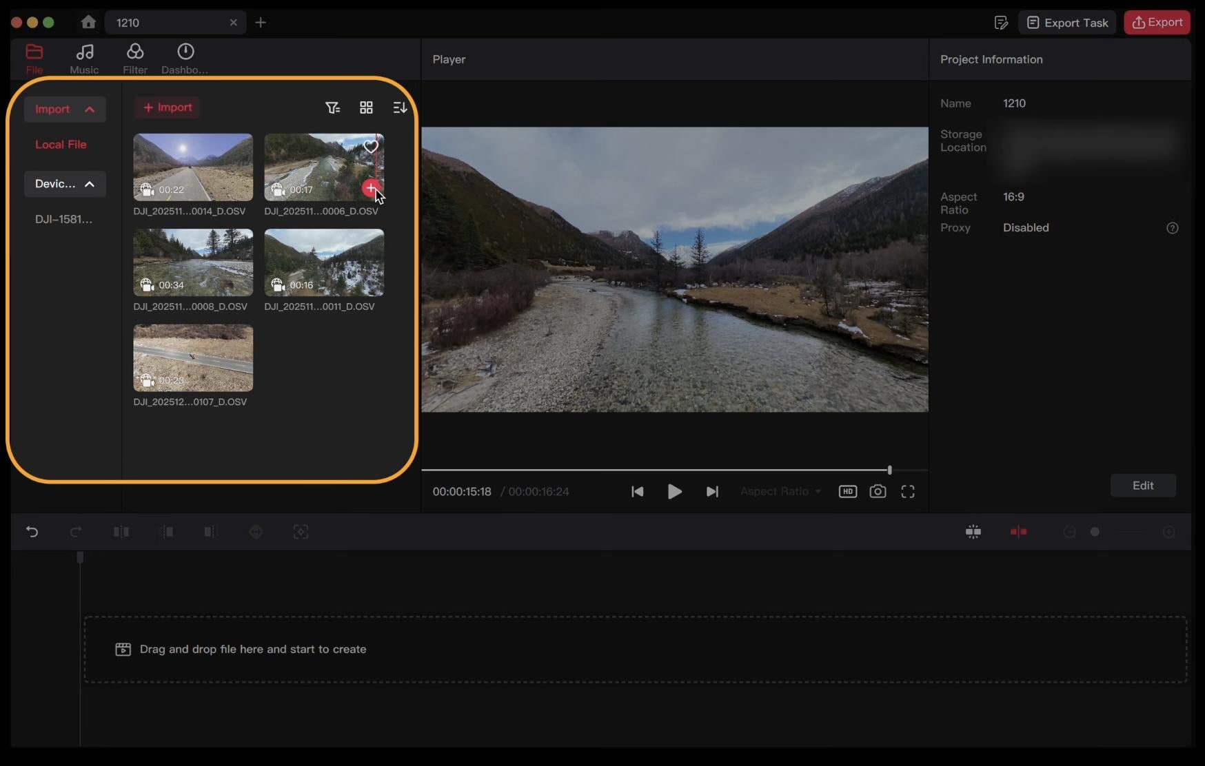 import footage to dji studio