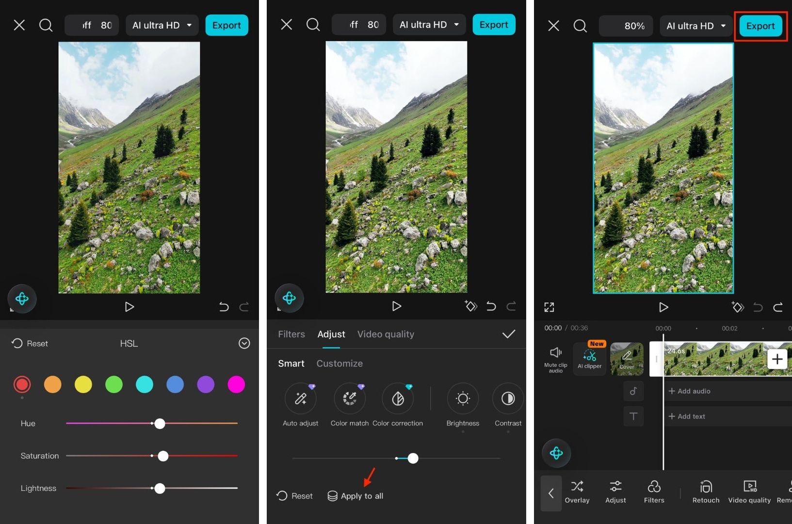 adjust color setting and export