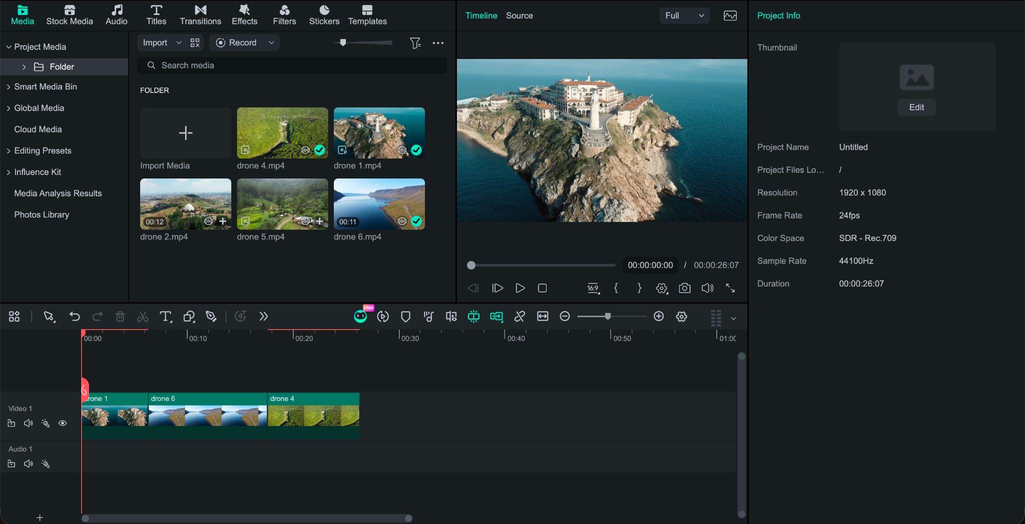 import dji footage into filmora