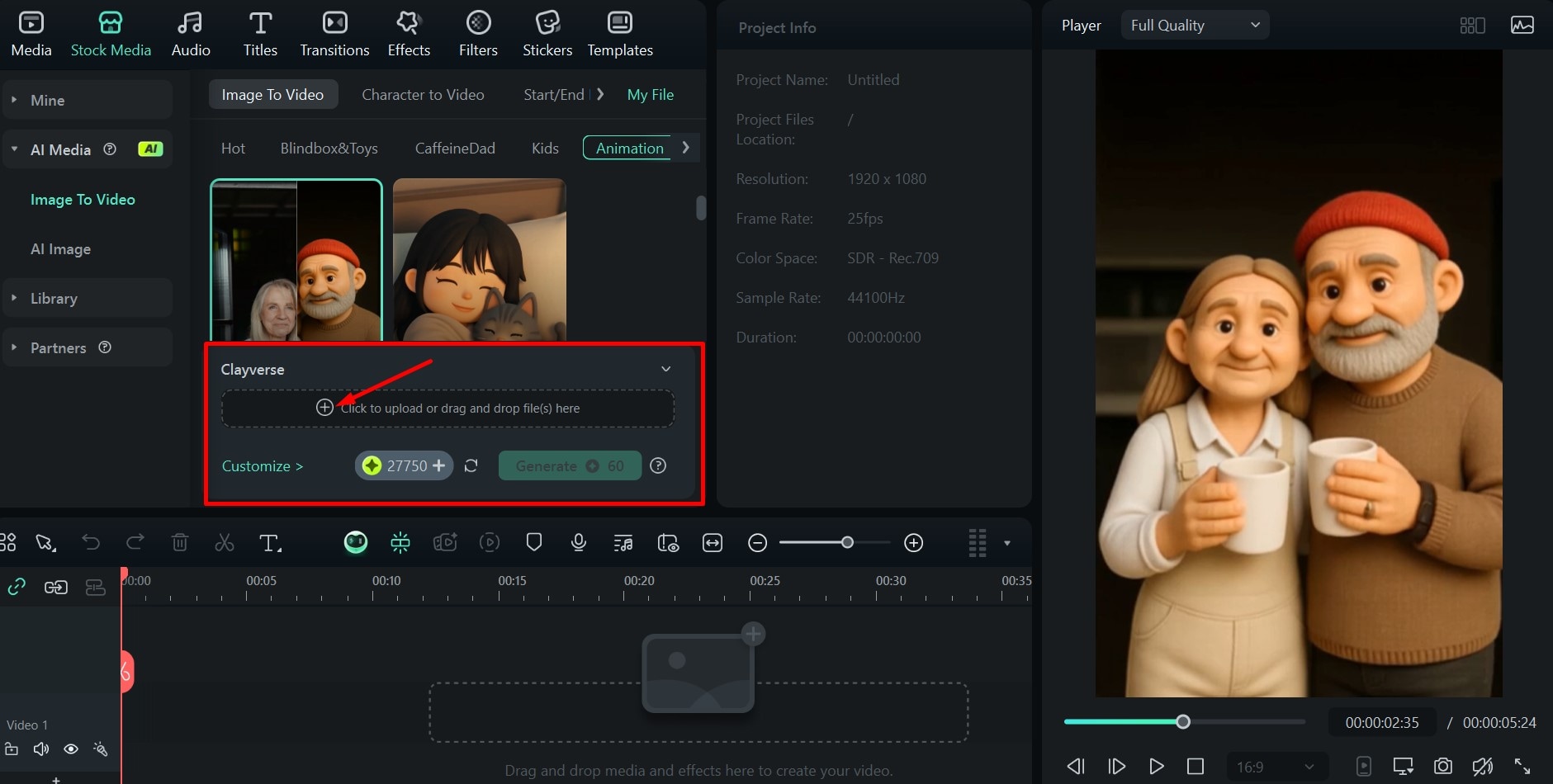 filmora clayverse upload file