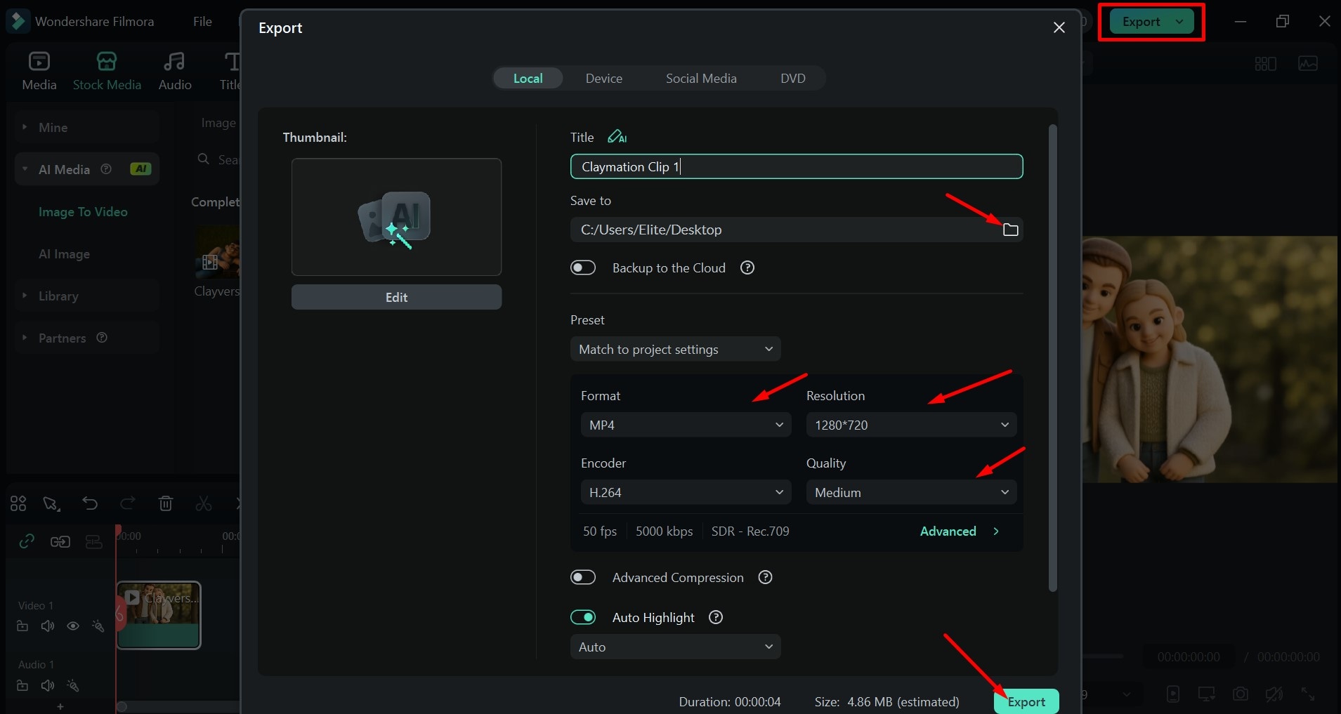 filmora export video