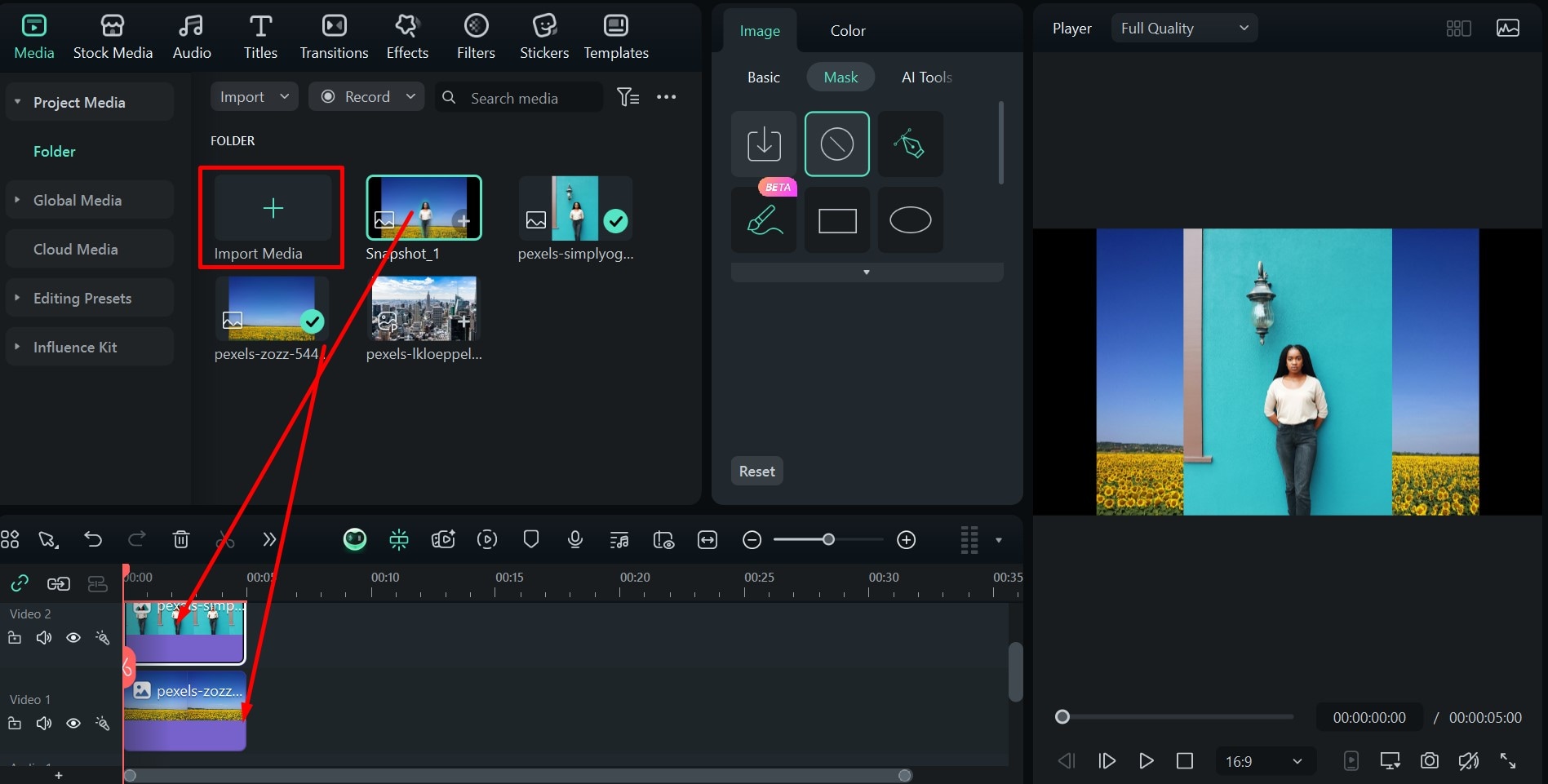 filmora add image to timeline