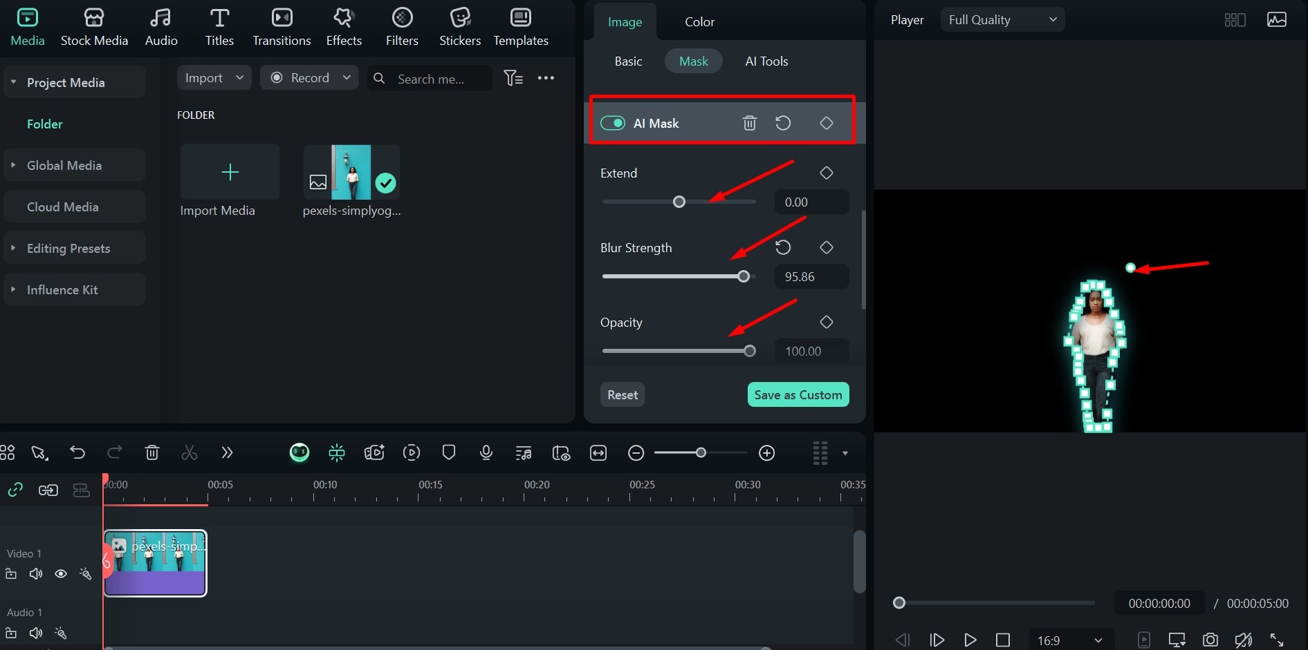filmora ai mask adjustments
