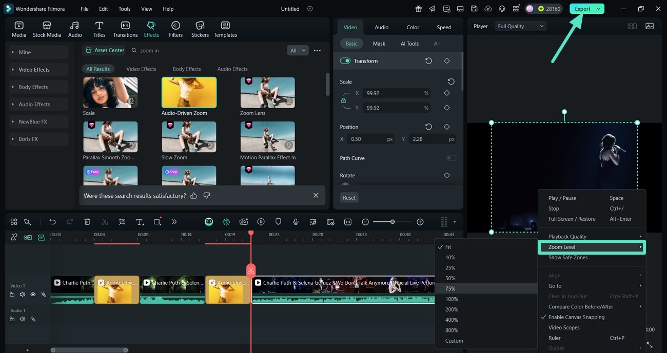 decide zoom level and export video