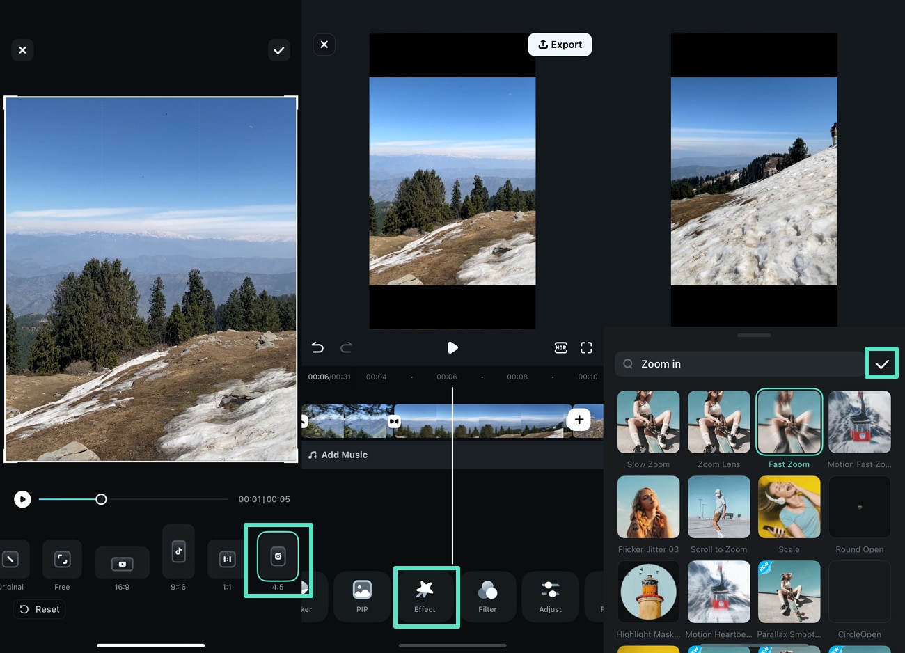 select aspect ratio apply effects
