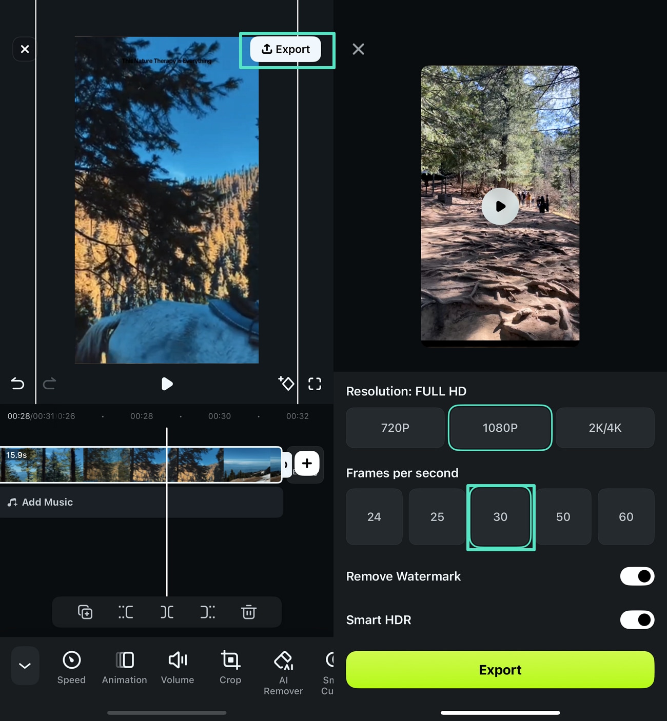 pick resolution zoom out iphone video