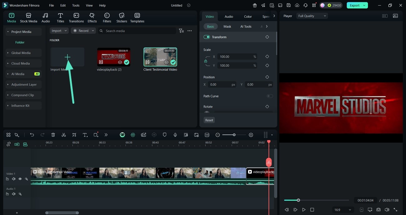import different clips editing interface