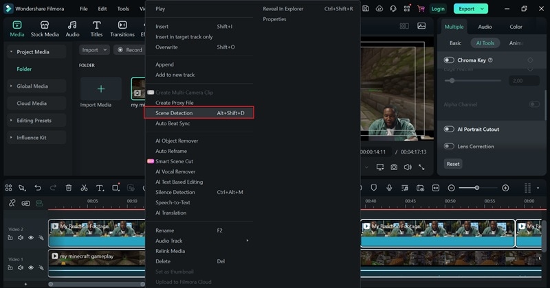 access filmora split tools