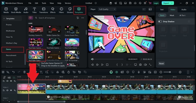 add gaming intro templates to timeline