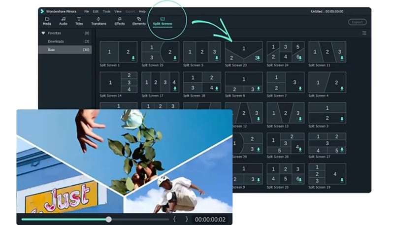 filmora split screen feature