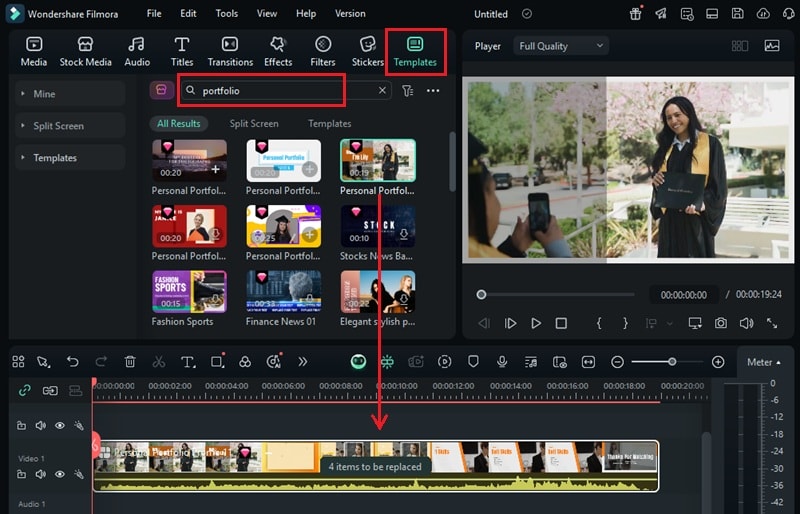 drag and drop a video portfolio template