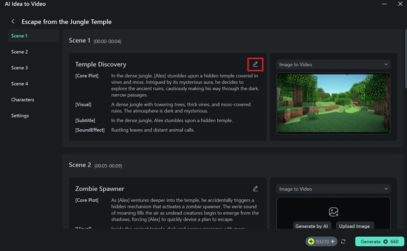 check the generated scene content