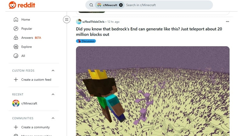 explore reddit for minecraft short ideas