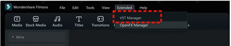 access plugin in filmora extended tab