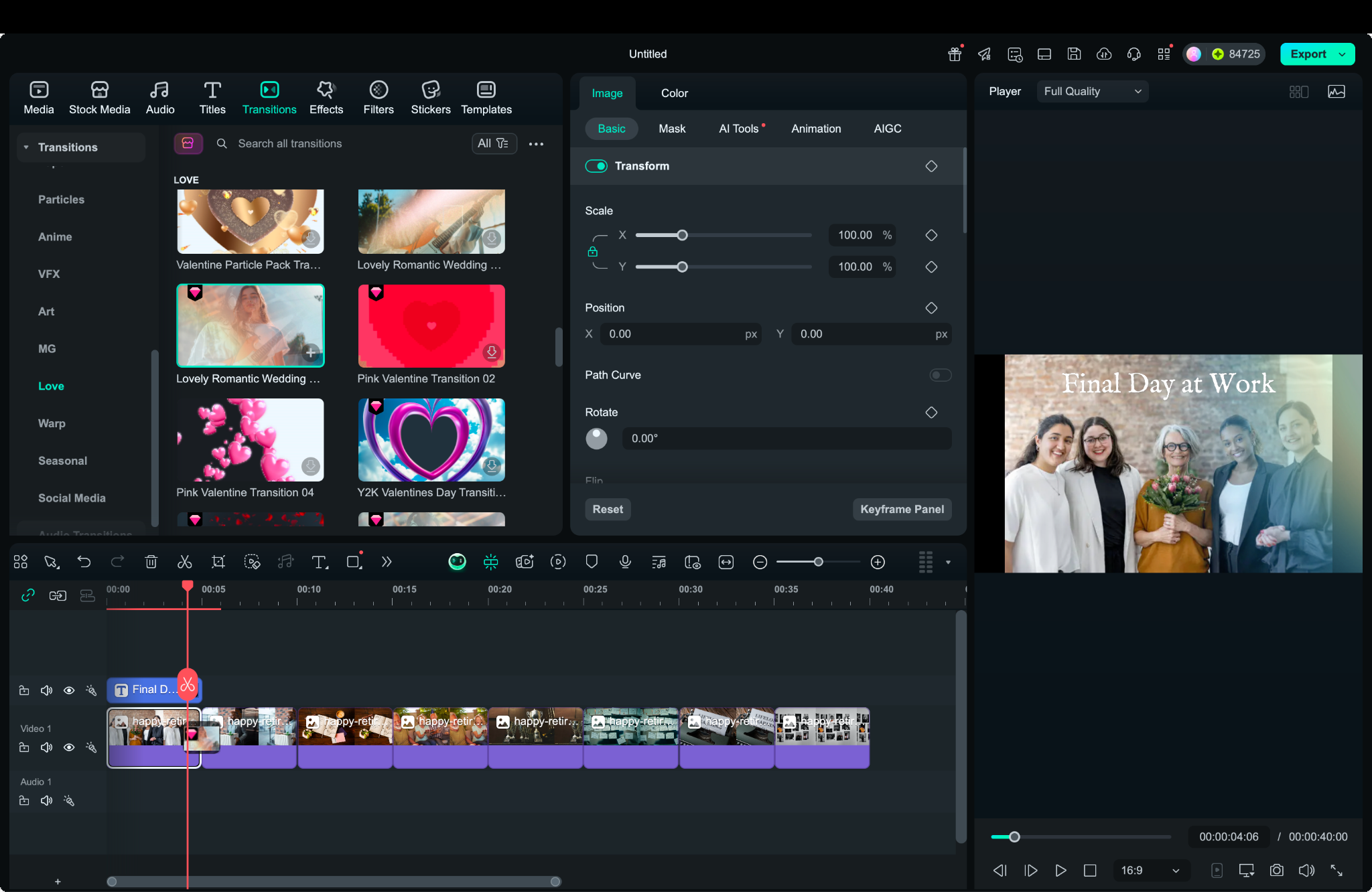 add captions and transition filmora