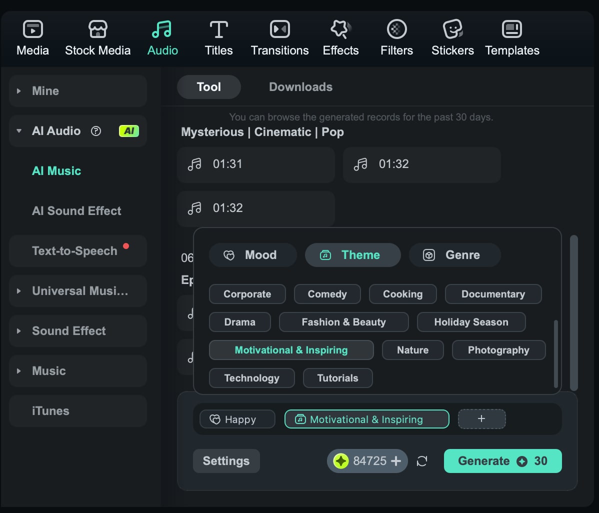 ai music generator filmora