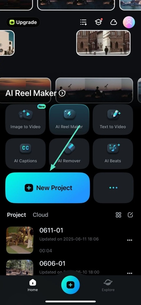 start new project filmora app