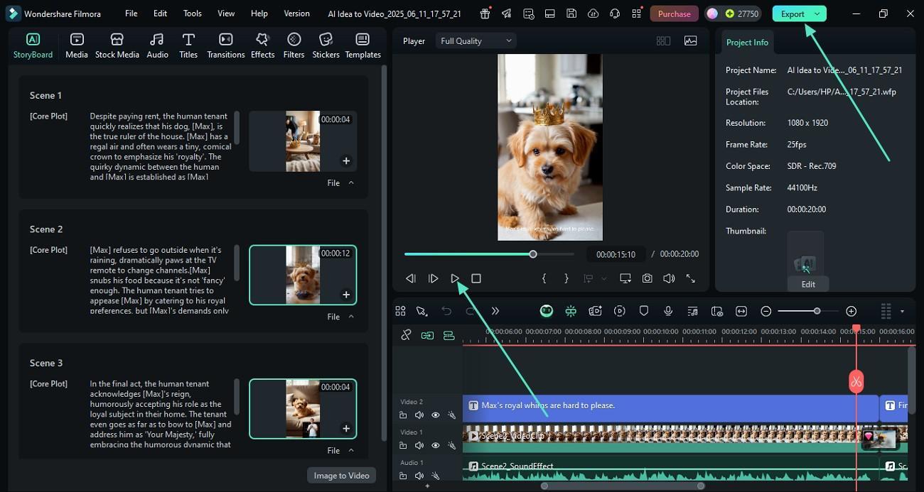 preview generated video and export