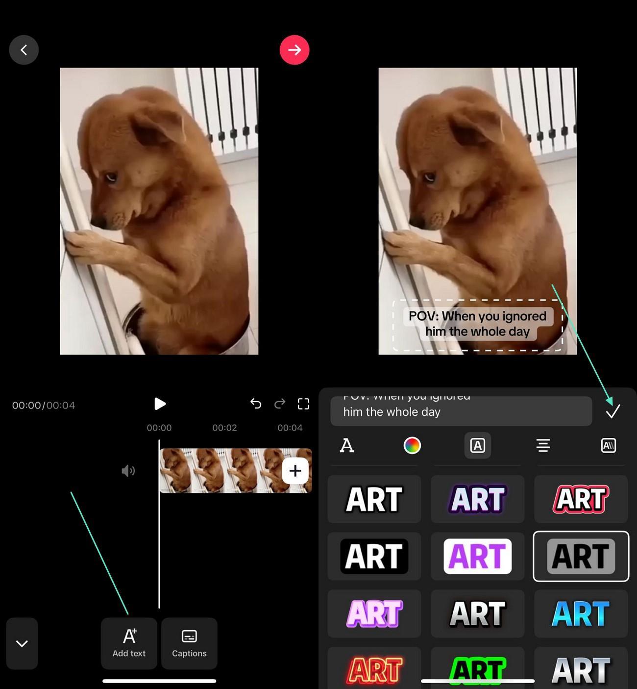 add text captions hit tick