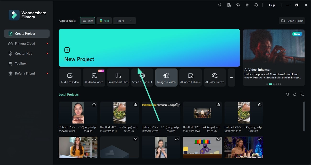 launch filmora start new project