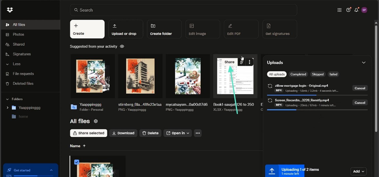 click share and copy url