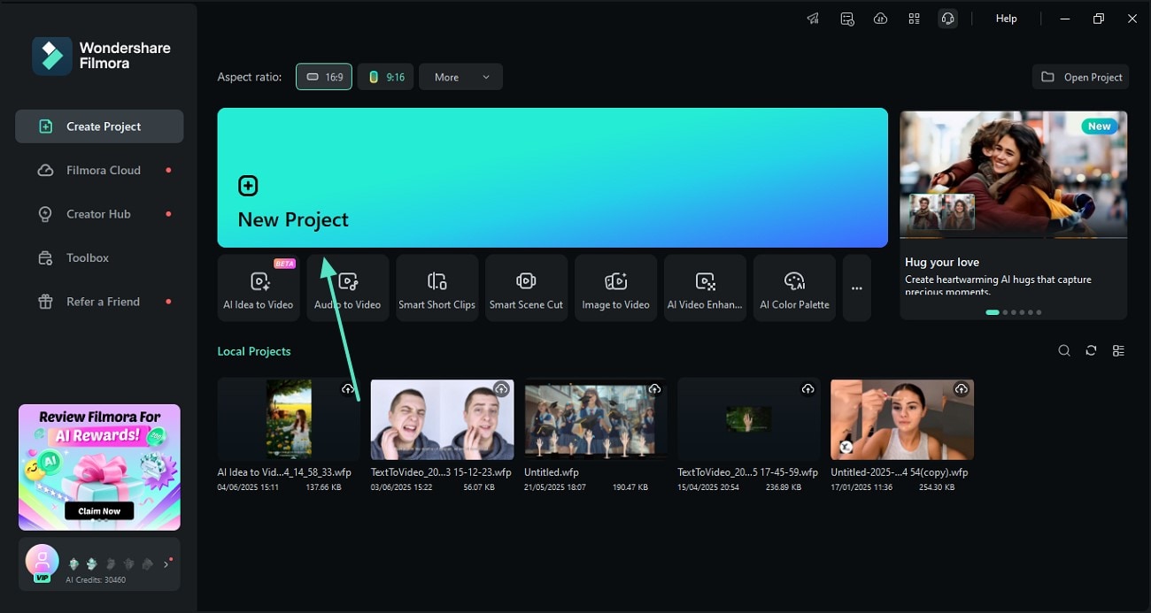 install and launch filmora start project