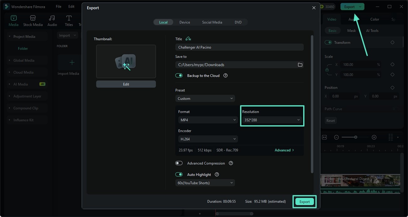 further resolution reduction export
