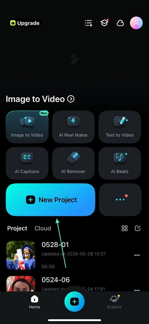 filmora app new project