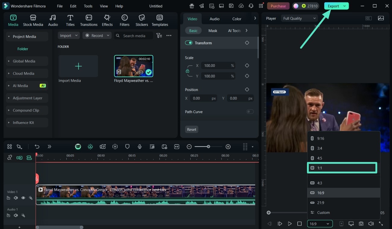 select aspect ratio hit export