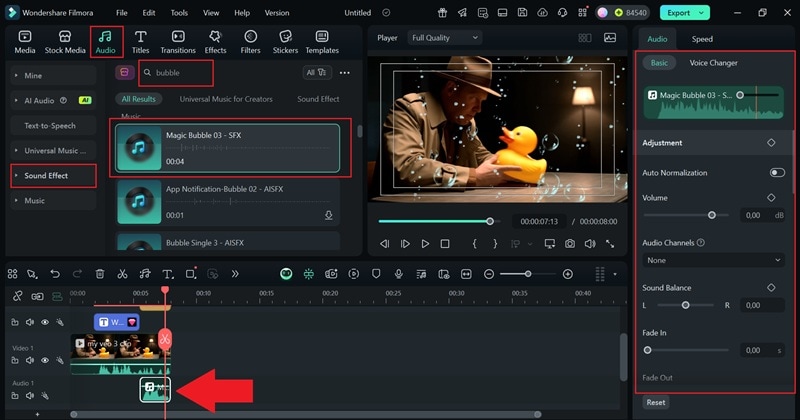 apply bubble sound effects