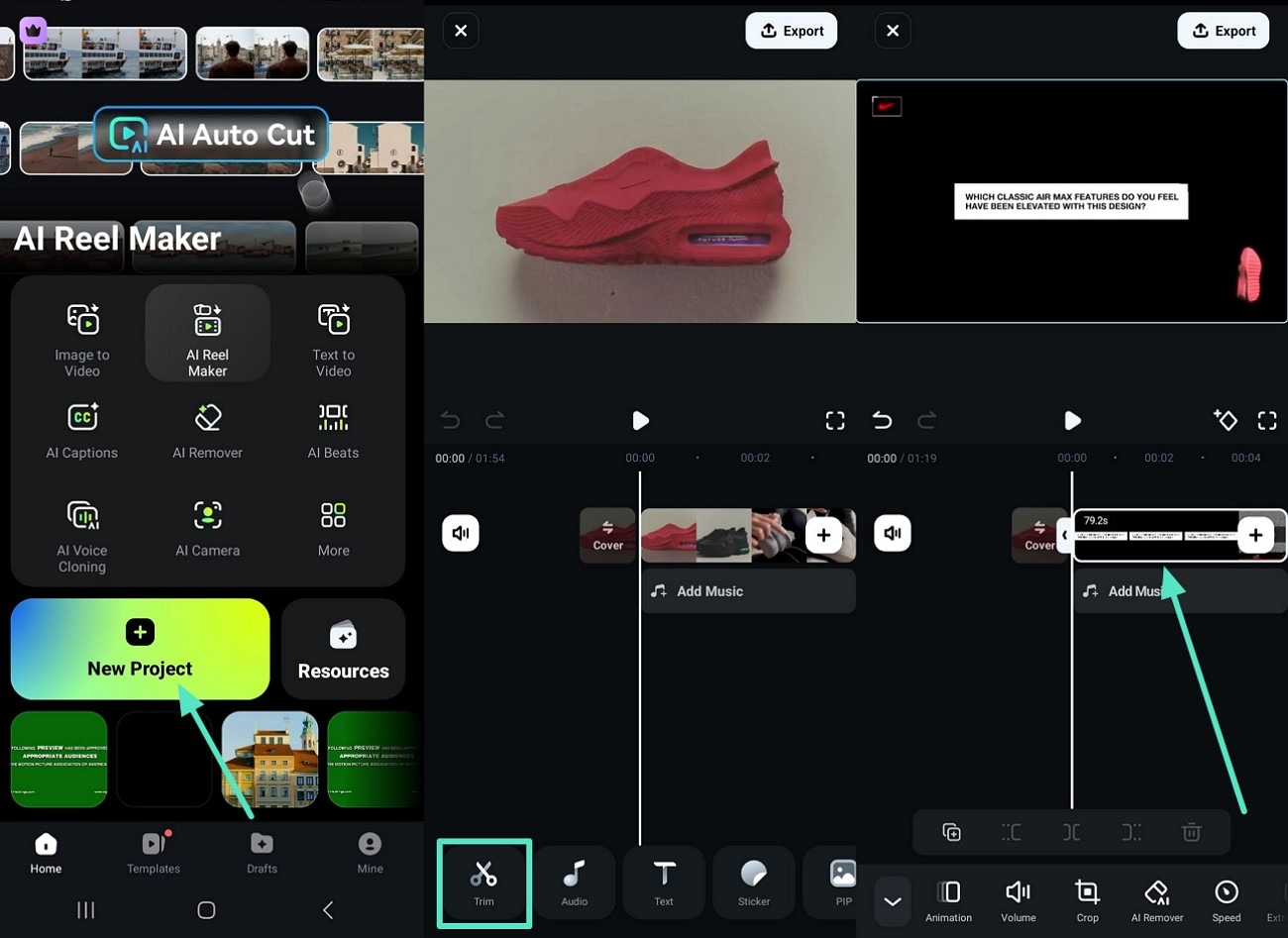 import and trim video filmora app